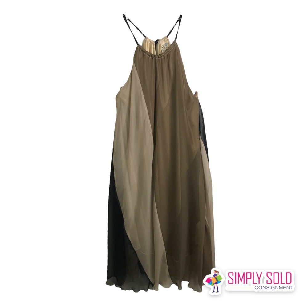 Free People Women's A-Line Dress Halter‎ Neck Back Tie Brown Black Colorblock S